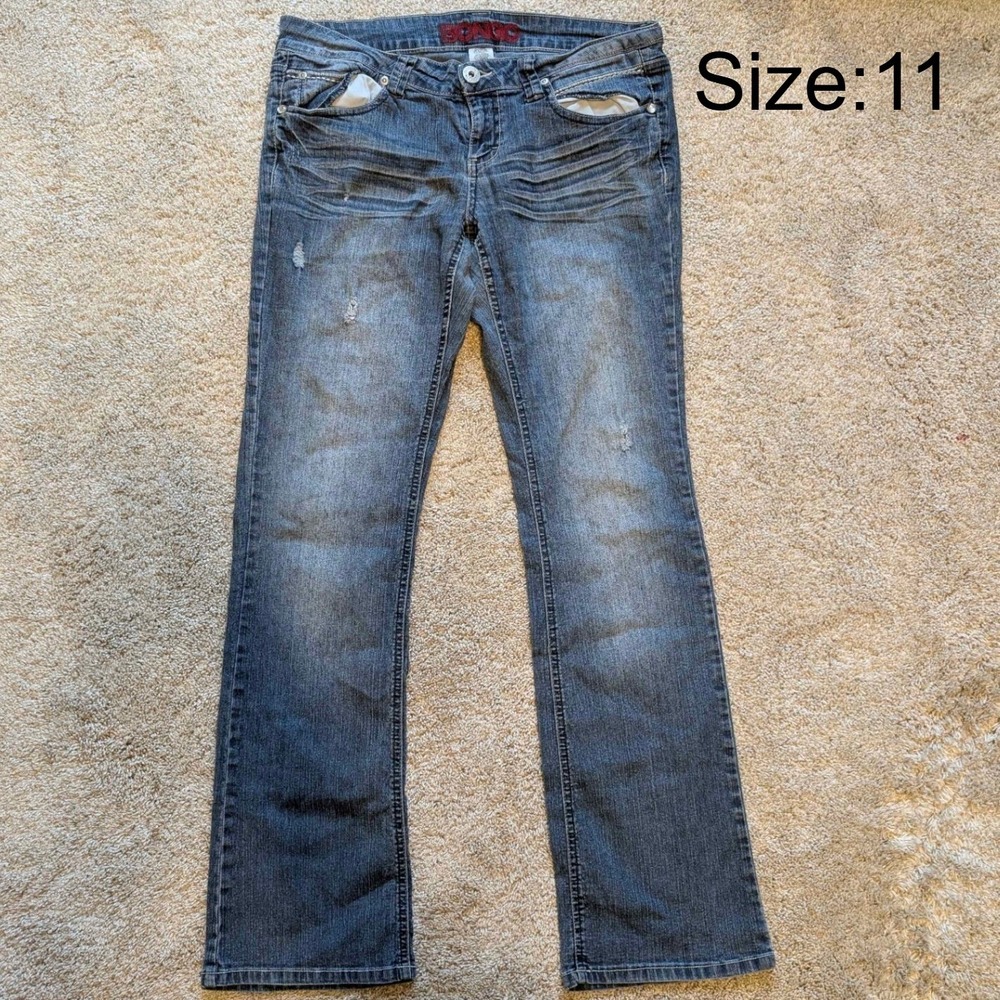 Bongo Womens Jeans Dark Wash Distressed Bootcut Size 11